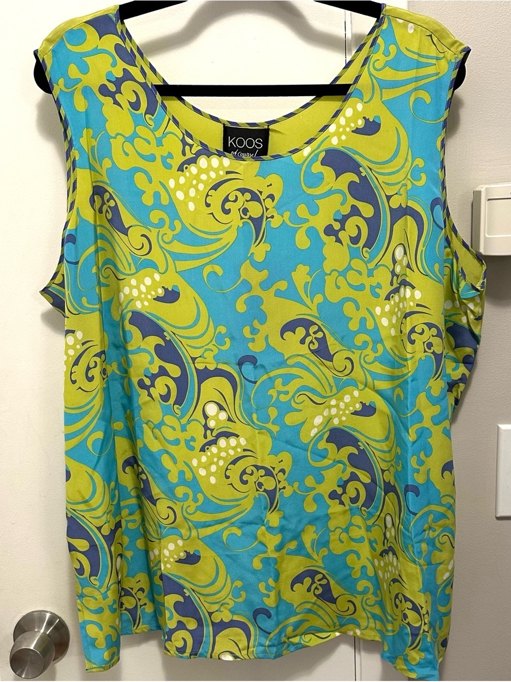Koos of Course 100% Silk Sleeveless Top 2X Plus Blouse Tank Turquoise Paisley